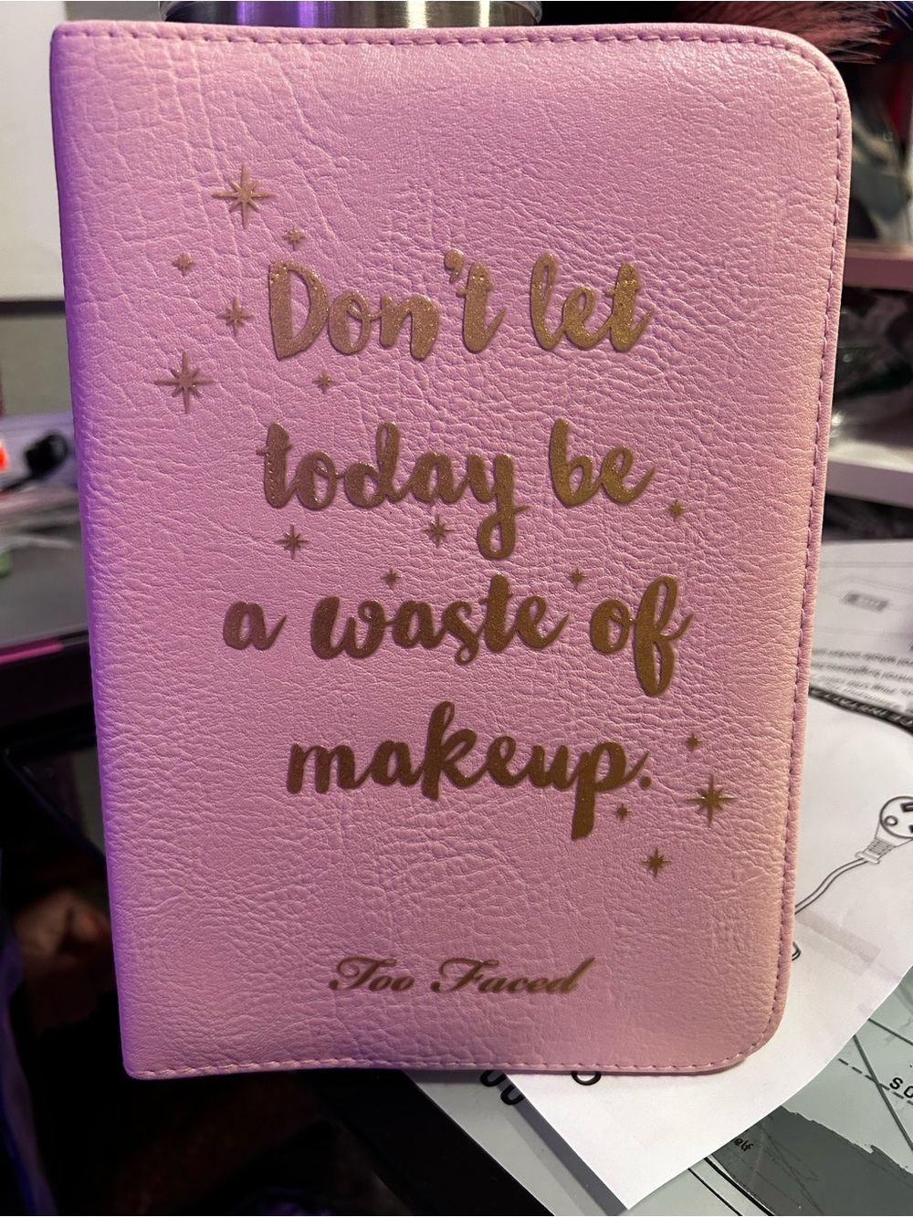 Too Faced Pink Makeup Case with Gold Script